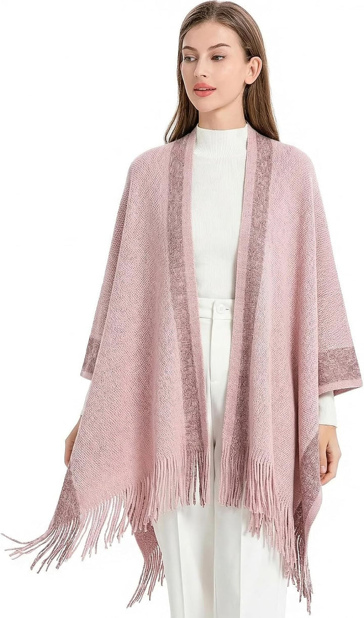 ZLYC Damen Weiche Schlichte Poncho Capes Retro Cardigans Pullover Rose, Rose