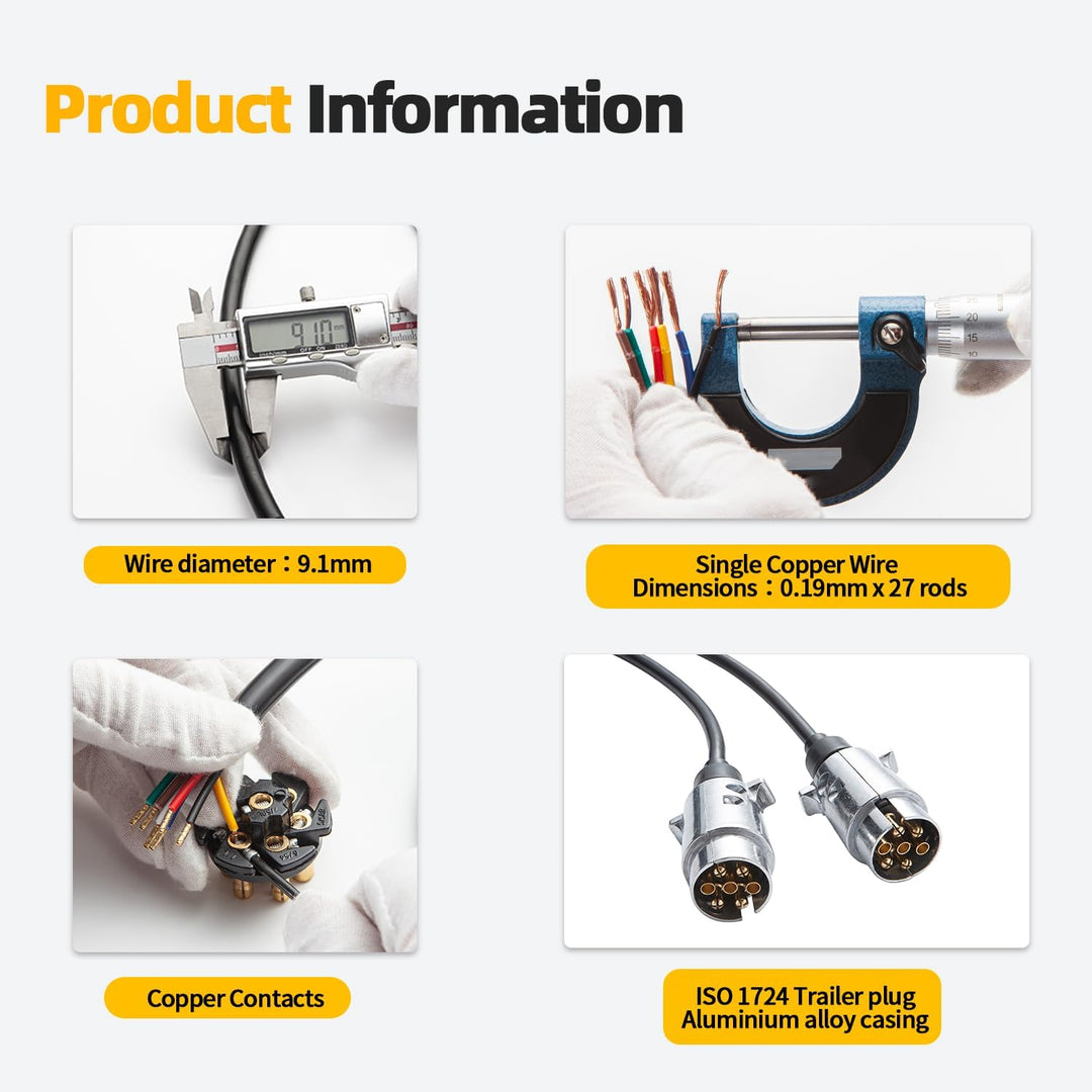 7 polig Anhängerkabel 3,0m, 7-7 polig Anhänger Stecker aus Aluminium ISO 1724-12V, Anhänger Verlänge