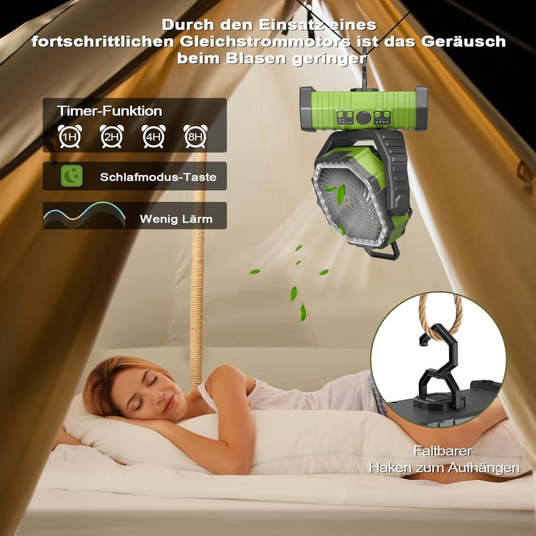 Camping Ventilator mit Akku 20000mAh – USB Tischventilator wiederaufladbar mit LED Licht, Fernbedien