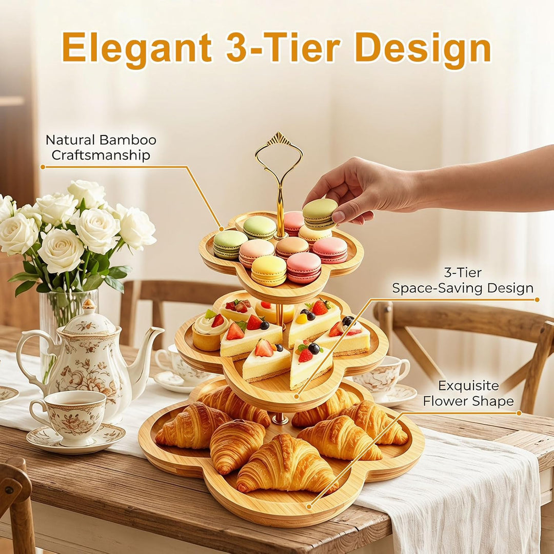 Etagere 3 etagen, Etagere Holz, ObstEtagere 3 Stöckig und Blumenform-Design, Cupcake Ständer mit Met