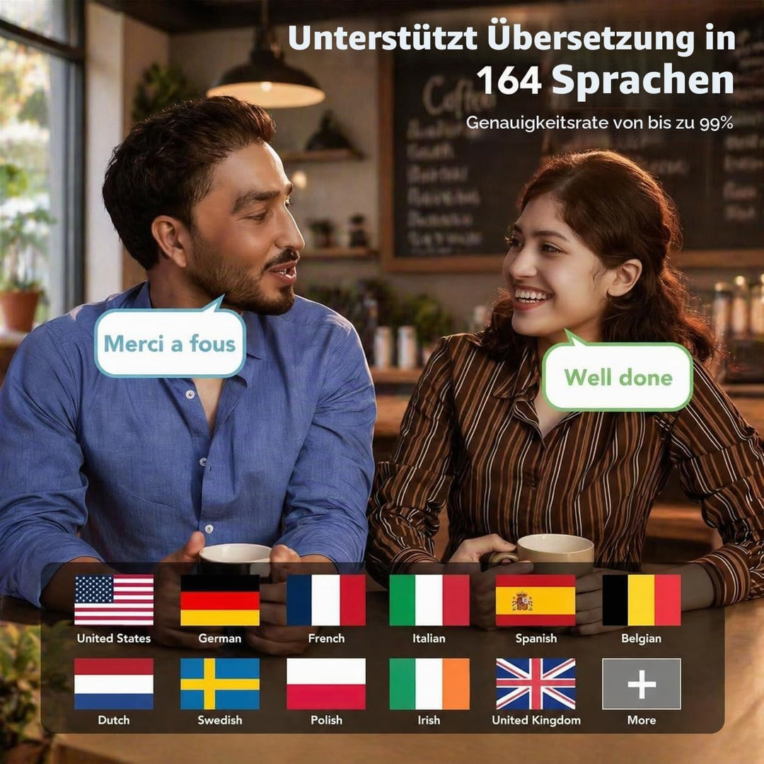 AI Kopfhörer Übersetzer, 3-in-1 übersetzungskopfhörer mit 6 Übersetzungsmodi, unterstützt 164 Sprach