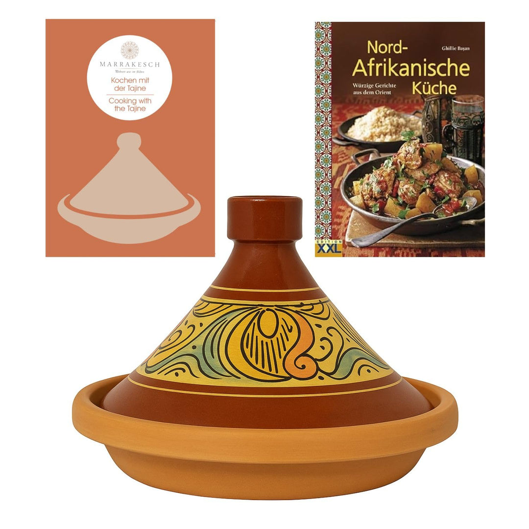 Marokkanische Tajine Topf zum Kochen | Schmortopf glasiert Chaouen Ø30cm 4-5 Personen | inklusive Re