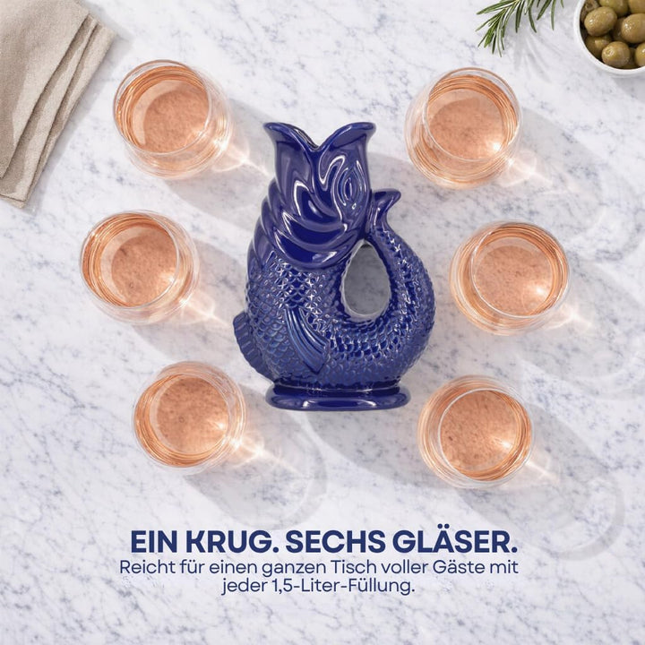 Bubble Jug | Wasserkaraffe | Keramikkrug in Fischform | 1,5 L | Dunkelblau Dunkelblau 1.5L, Dunkelbl
