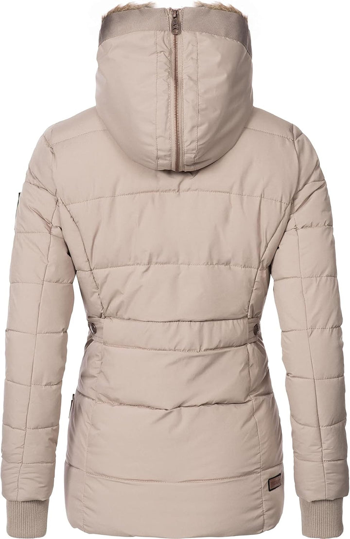 MARIKOO Damen Winterjacke warme Steppjacke mit Kunstfell Innenfutter Nekoo XS-3XL M Light Taupe, M L