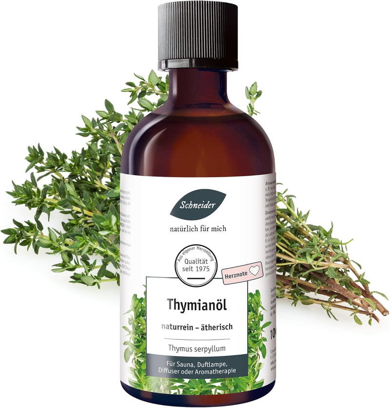 Saunabedarf Schneider Thymianöl – ätherische Ölmischung naturrein – 100 ml Inhalt – wohltuender Luft