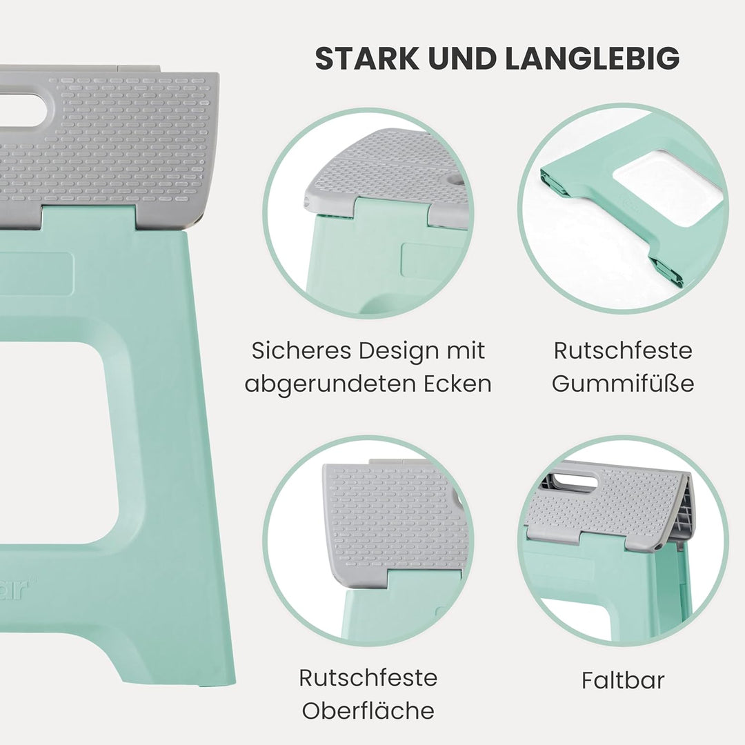 Vigar Kompakte Tritthocker Klappbar für Erwachsene, 32 cm, Klapphocker Faltbar 150 kg rutschfest, Le