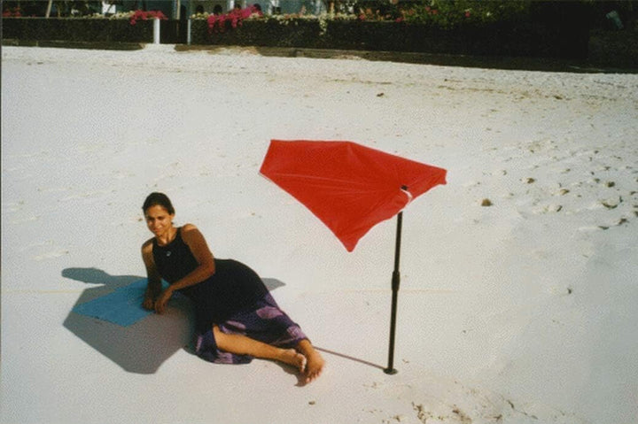 holly NEU - MITTEL BLAUER - SONNENSCHIRM + STEHFIX - STRAND - BEACH - FÄCHERSCHIRM TRAVELLER