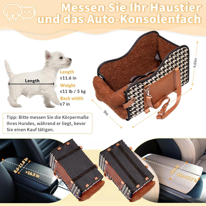Hunde Autositz für Kleine Hunde & Katzen - Sicher auf Rücksitz, Beifahrersitz & Mittelkonsole mit Do