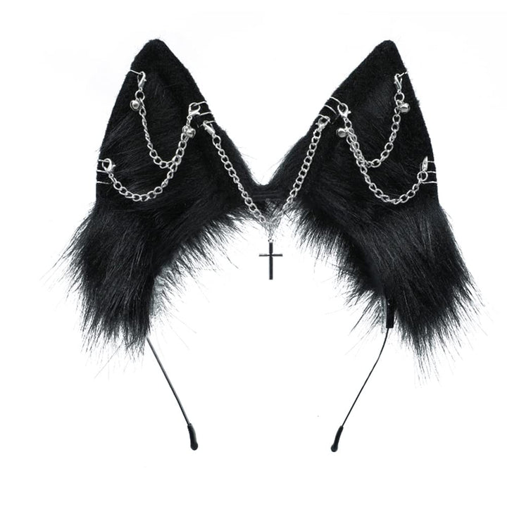 VIGVAN Handgemachte Wolf Fuchs Ohren Cosplay Kopf Zubehör Kawaii Haarband (Kette Schwarz), Kette Sch