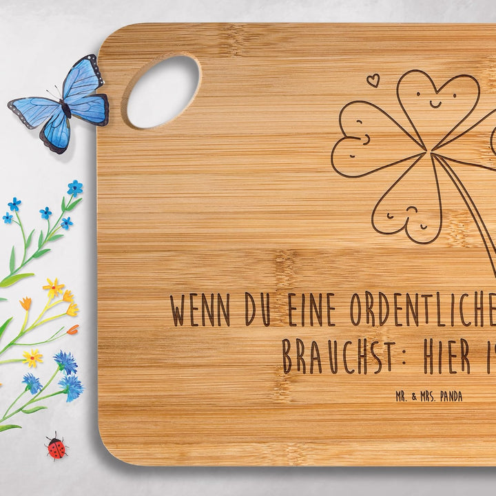 Mr. & Mrs. Panda Bambus - Schneidebrett Blume Kleeblatt - Geschenk, Hackbrett, Schneidbrett, Glück,