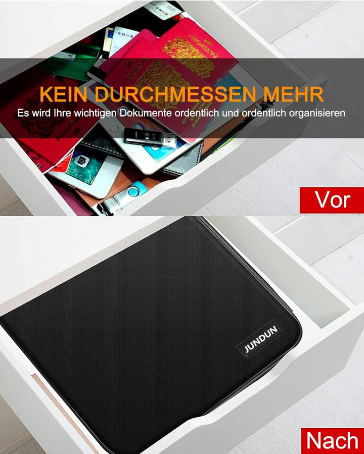 JUNDUN feuerfeste Dokumententasche mit Schloss, Aufbewahrungsbox mit 7 Fächern, Akten-Organizer, tra