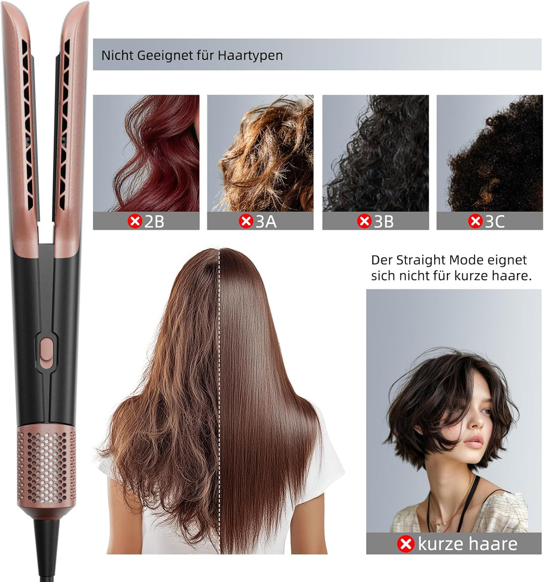 Airstraight Glätteisen mit Föhn, Ionen Air Haarglätter, Keine Hitzeschäden, Keine Heissen Platten, 1