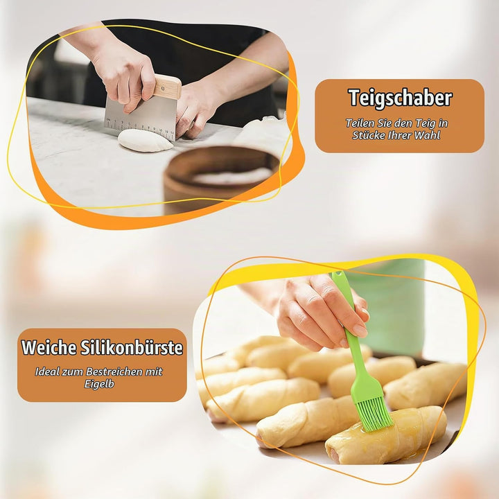 Sauerteig Starter Set 11-Teilig, 2 Gärkörbchen und Brot Backen Zubehör, Rund und Oval Brotkorb Zum B