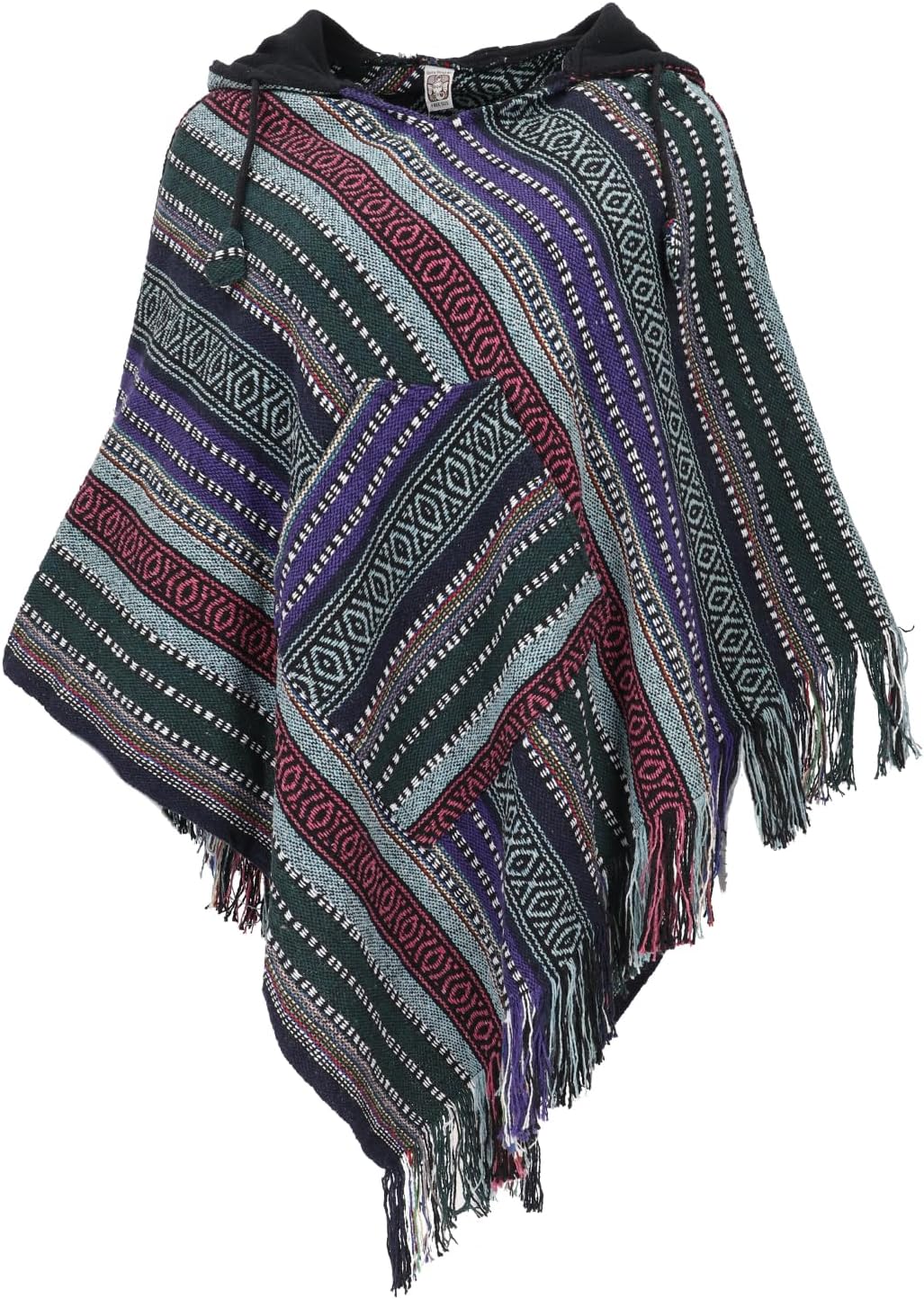 GURU SHOP Unisex Poncho Hippie Chic, Andenponcho mit Fransen, Herren/Damen, Baumwolle Einheitsgrösse