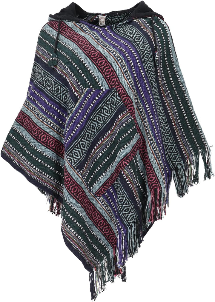 GURU SHOP Unisex Poncho Hippie Chic, Andenponcho mit Fransen, Herren/Damen, Baumwolle Einheitsgrösse