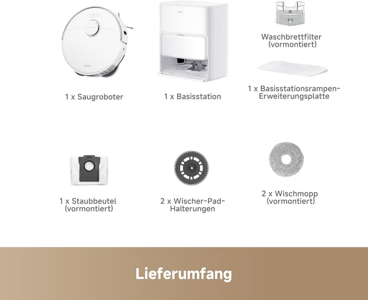 Mova P50 Ultra Saugroboter mit flexiblem Wischmopp, 19.000 Pa Saugkraft, Ecken- und Kantenreinigung,
