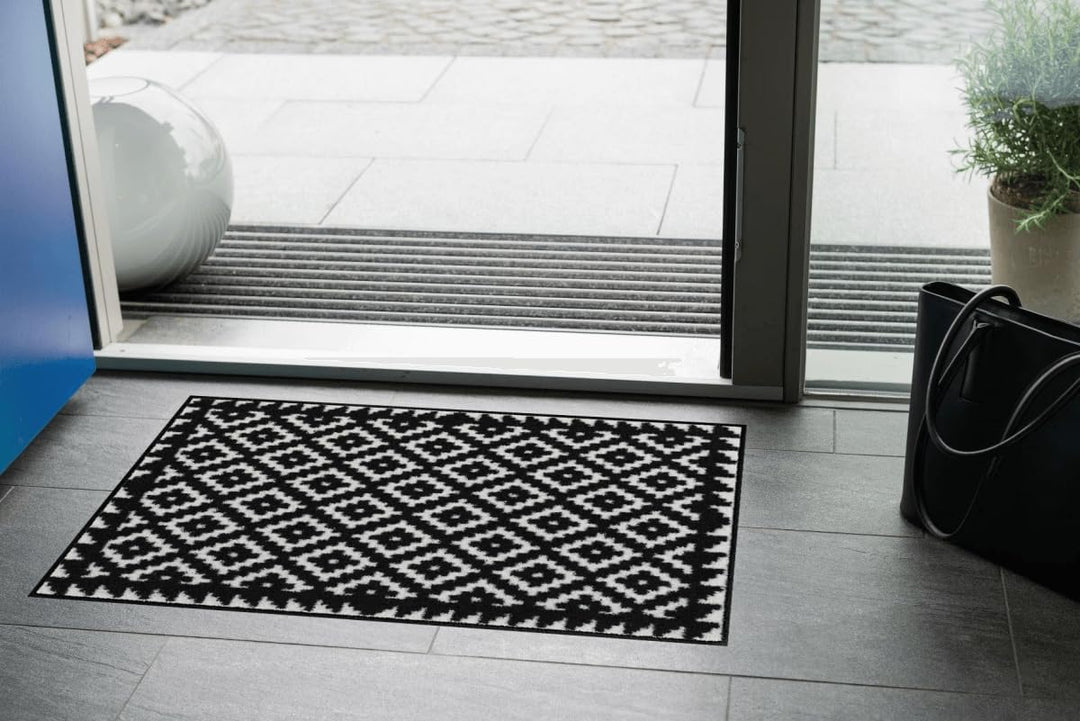 Salonloewe Fussmatte waschbar Tabuk Black &amp; White 50x75 cm Eingangs-Matte schwarz-weiss Gemustert Fu