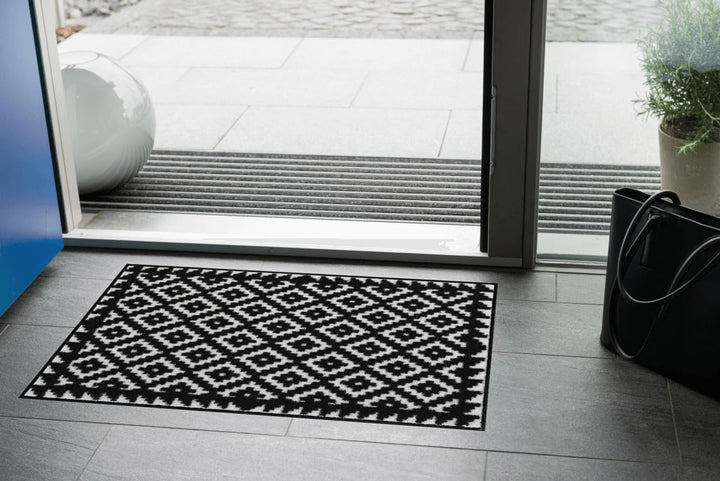 Salonloewe Fussmatte waschbar Tabuk Black &amp; White 50x75 cm Eingangs-Matte schwarz-weiss Gemustert Fu