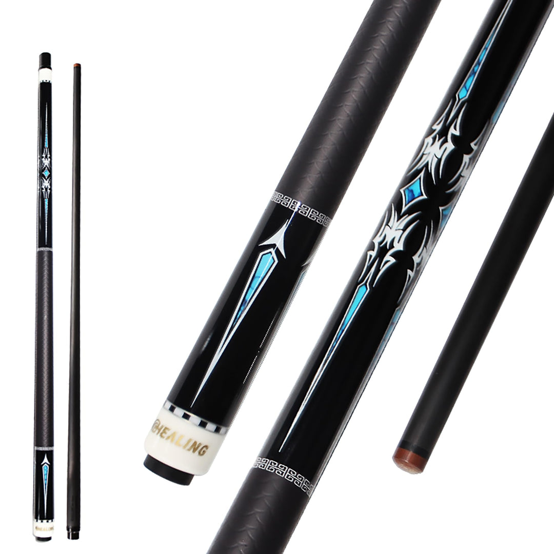 OKHEALING T700 Billardqueue aus Kohlefaser, 14 mm Phenolspitze, schwarze Phenolzwinge, 1/2 Gelenk, h