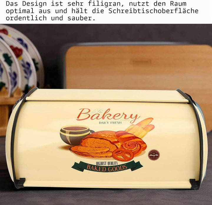 Metall Brotkasten, 14.5 x23x34.5cm Brot Aufbewahrung Behälter mit Aufrolldeckel, Retro Brotbox aus M