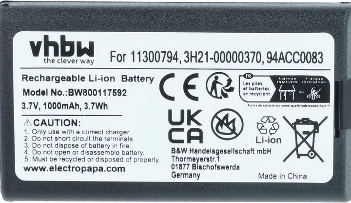 vhbw Akku Ersatz für Datalogic BP08-000600 für Barcodescanner POS (1000mAh, 3,7V, Li-Ion)