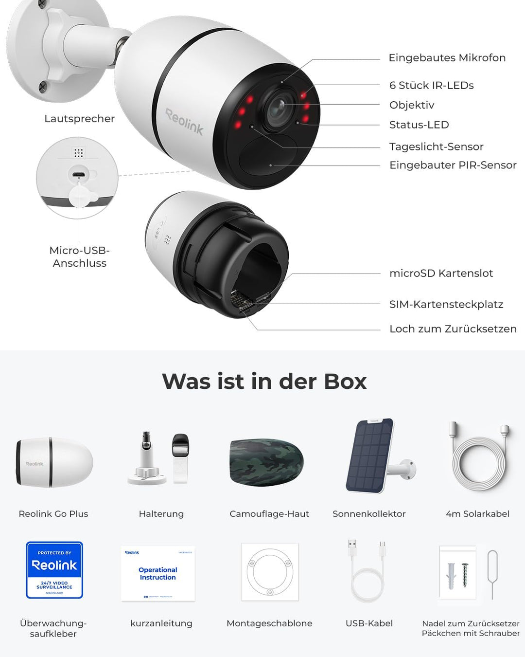 Reolink 3G/4G LTE Überwachungskamera Aussen Akku 2K 4MP mit microSD- und SIM-Karte, Personen-/Autoer