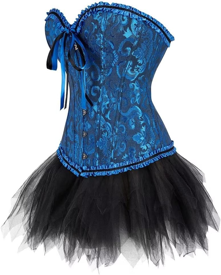 Korsett Schwarz Corsage Kleid Rock elegant Kostüm mit korsettkleid Spitze Lace nrock sexy Karneval F