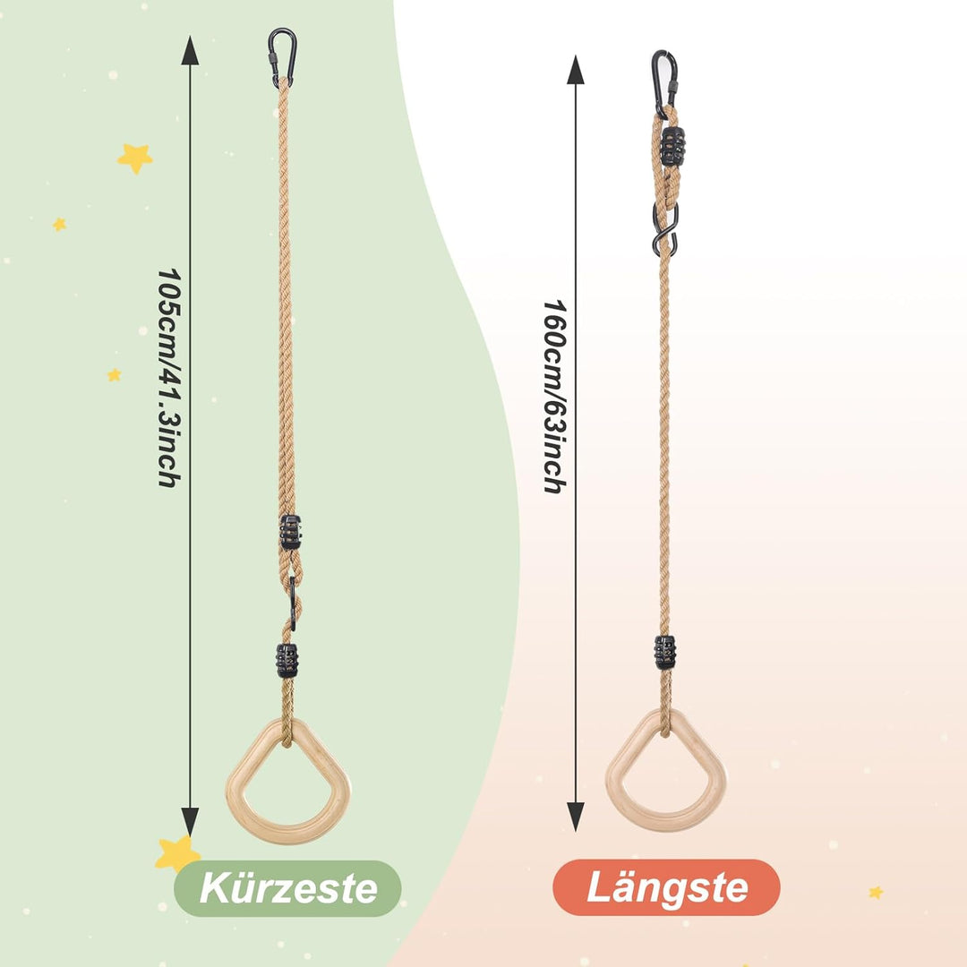 Holz Turnringe,Trapez schaukel,Schaukelringe mit Einstellbarer Hanfseil,Gymnastikringe für Kinder In