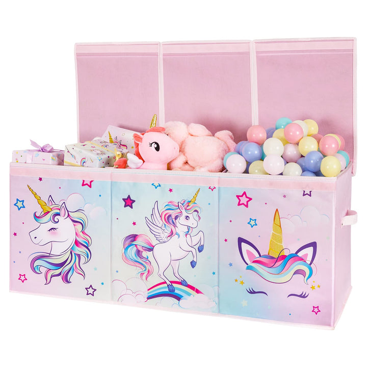 WERNNSAI Einhorn Spielzeugkiste - Gross Aufbewahrungsbox mit Deckel Kind Mädchen Spielzeugtruhe Falt