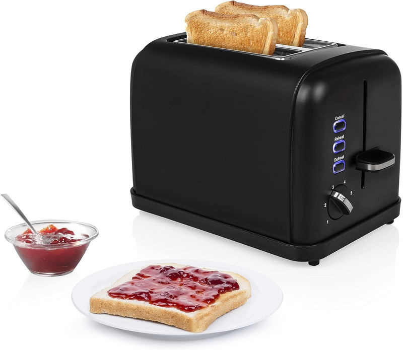 Princess Black Steel Toaster mit Brötchenaufsatz - 6 einstellbare Bräunungsstufen, Auftau-, Aufwärm-