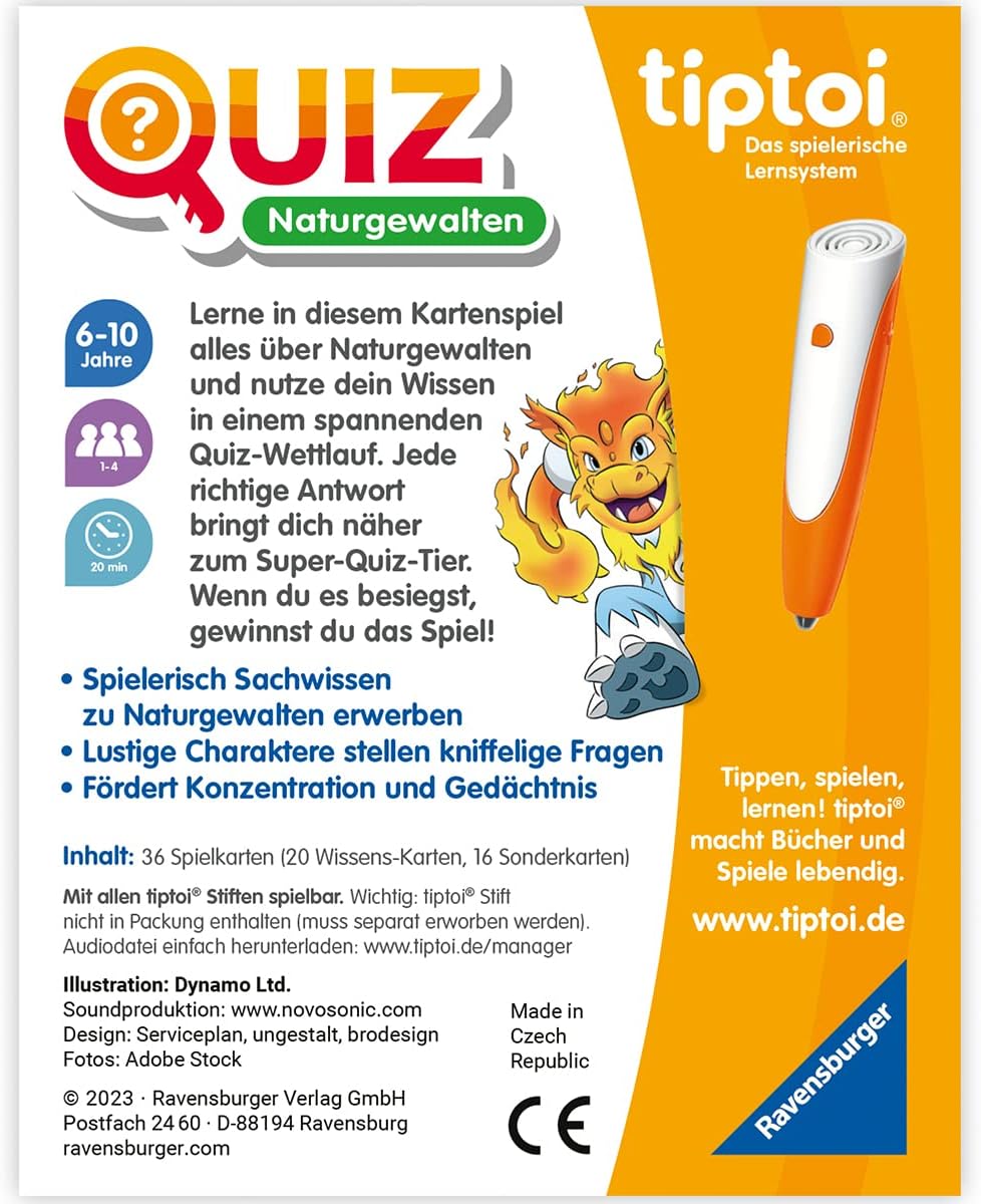 Ravensburger tiptoi 00167 Quiz Naturgewalten, Quizspiel für Kinder ab 6 Jahren, für 1-4 Spieler