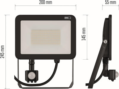 EMOS LED Strahler Profi 20W mit Bewegungsmelder, wasserdichtes Alu Flutlicht für Innen und Aussen, H