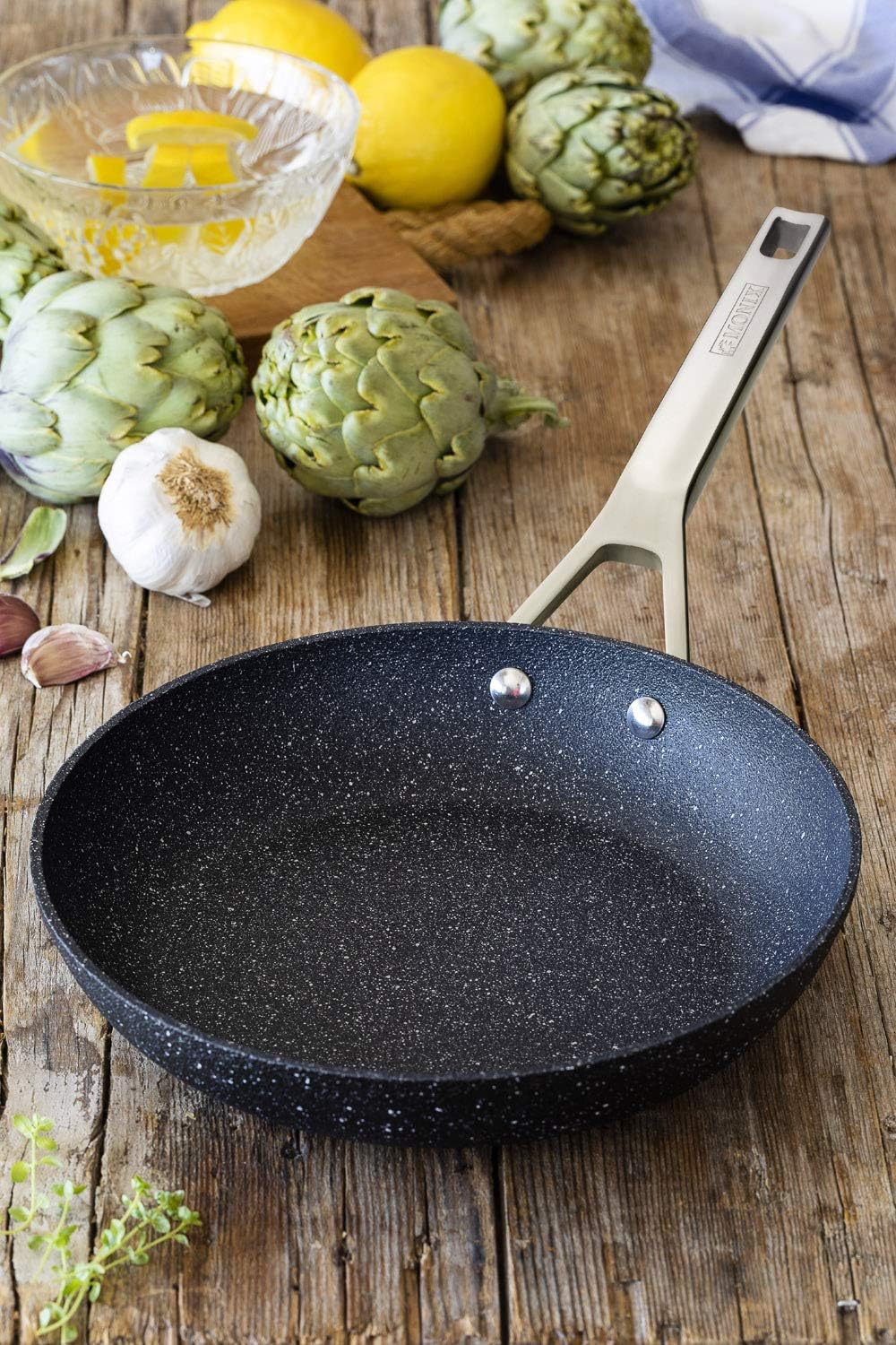 Monxi Mineral- Aluminium Stielpfanne 28 cm,geeignet für alle Arten von Küchen Auch Induktion, 28 cm