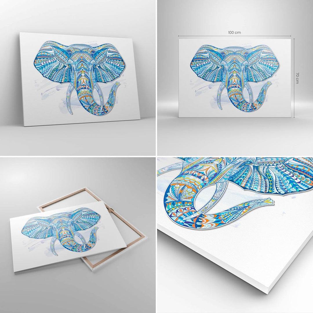 Bilder auf Leinwand 100x70cm Leinwandbild Elefant Muster Tierwelt Afrika Gross Wanddeko Bild Schlafz