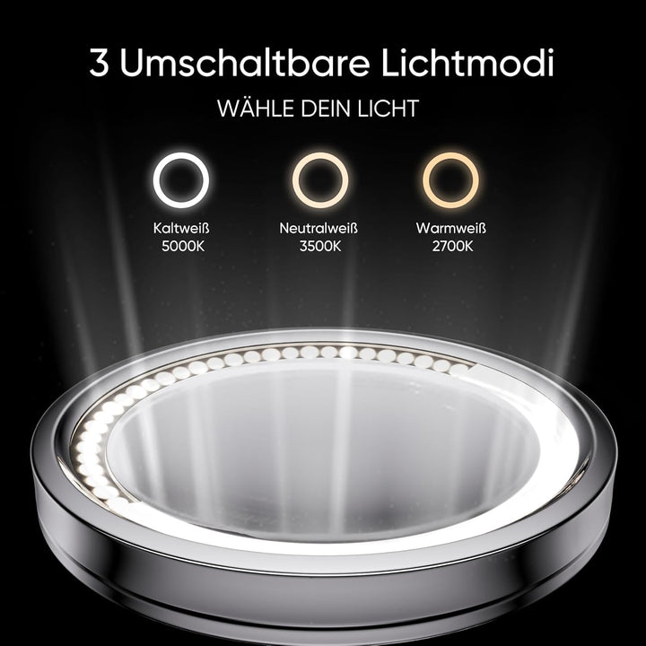 DOWRY Kosmetikspiegel mit Beleuchtung Wandmontage LED Schminkspiegel 10 Fach - 3 Farben Lichtern - 3