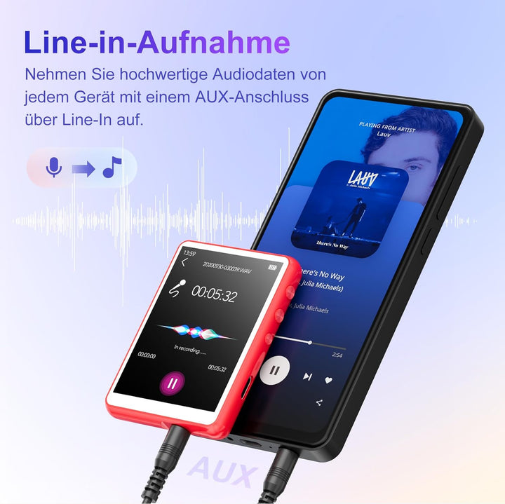 MECHEN 64GB MP3 Player Bluetooth, 2,4 Zoll Touchscreen MP3 Player mit Kopfhörer, FM-Radio, Dictaphon