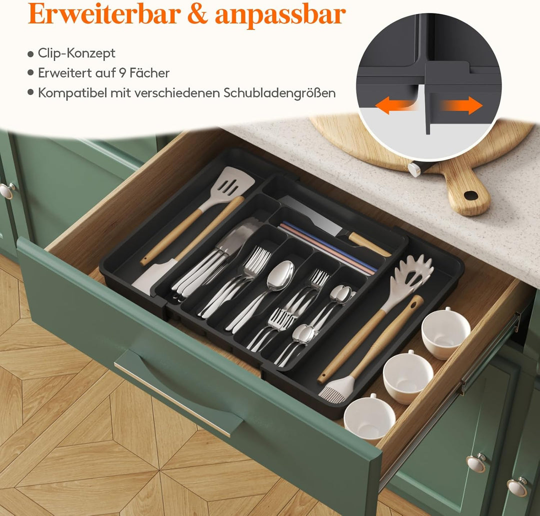 Lifewit Kleine Besteckkasten, Besteckeinsatz für Schublade, Verstellbarer Besteckkasten Erweiterbar