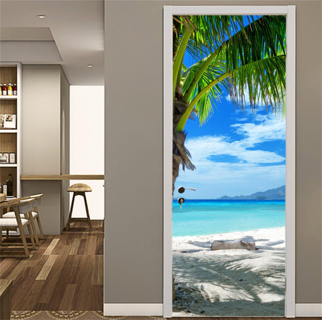 FLFK 3D Strand am Meer Türtapete selbstklebend Türposter Vinyl Entfernbar Türaufkleber Aufkleber Zuh