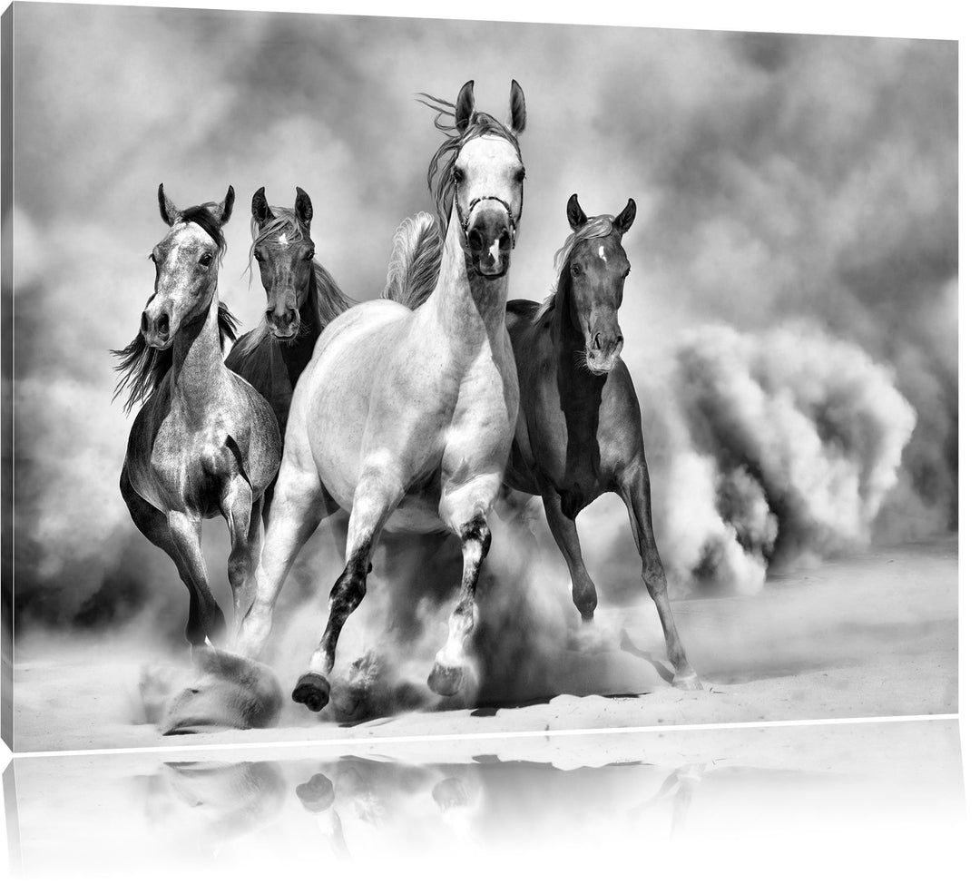 Pixxprint Western Pferde in Wüste als Leinwandbild/Grösse: 100x70 cm/Wandbild/Kunstdruck/fertig besp