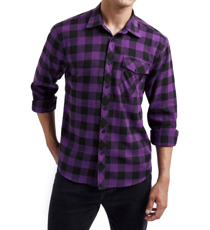 HISDERN Flanellhemd Herren Karierte Hemden Herren Langarm Button Down Baumwolle Holzfällerhemd Regul