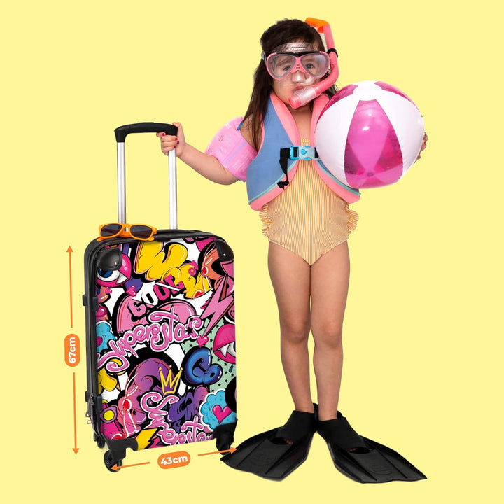 Koffer gross Trolley Rollkoffer Reisekoffer mit 4 Rollen Fotokoffer - Design - Superstar - Cool - Mu