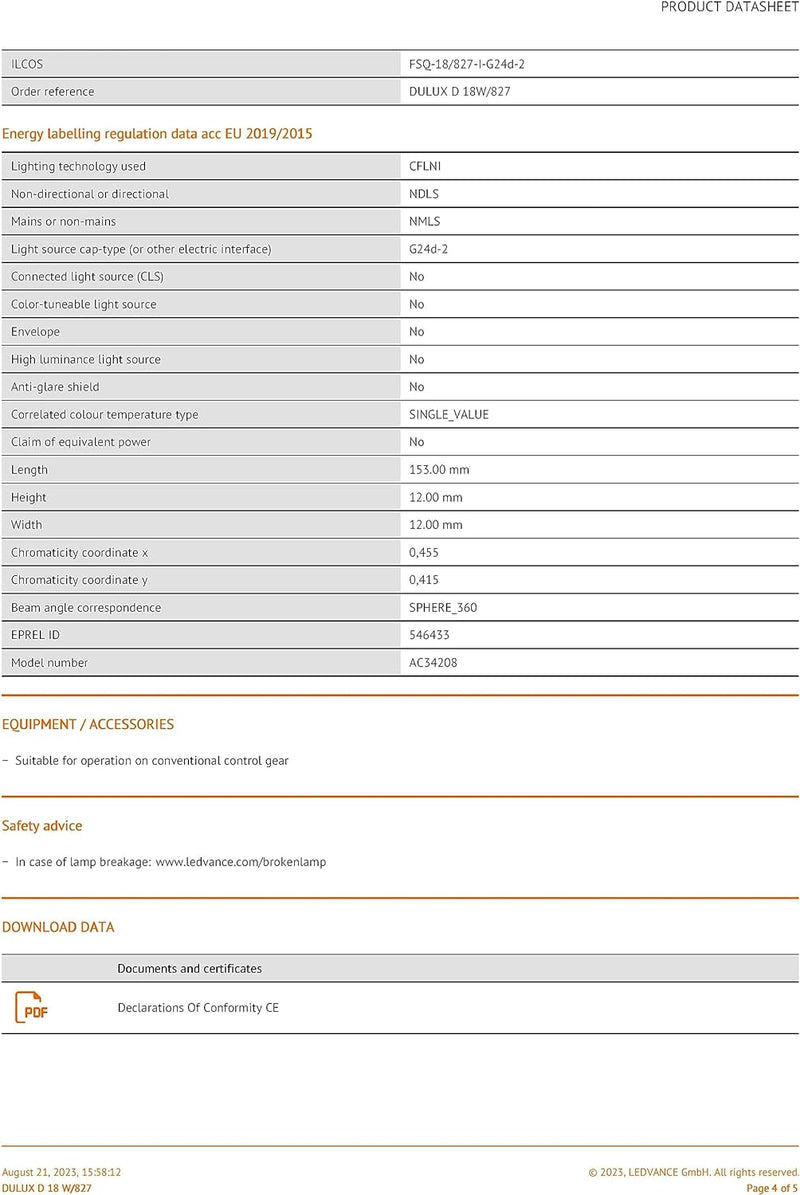 Osram 10x DULUX D 18W/827 G24d2 (100W) 2-PIN FS1 153mm Kompakt-LLp Interna f.KVG