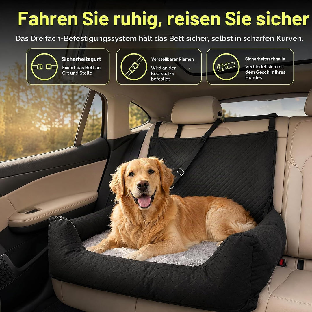Hunde Autositz für Grosse Hunde Hundesitz Auto Rückbank 90x56x48cm mit Sicherheitsgurten Waschbarer