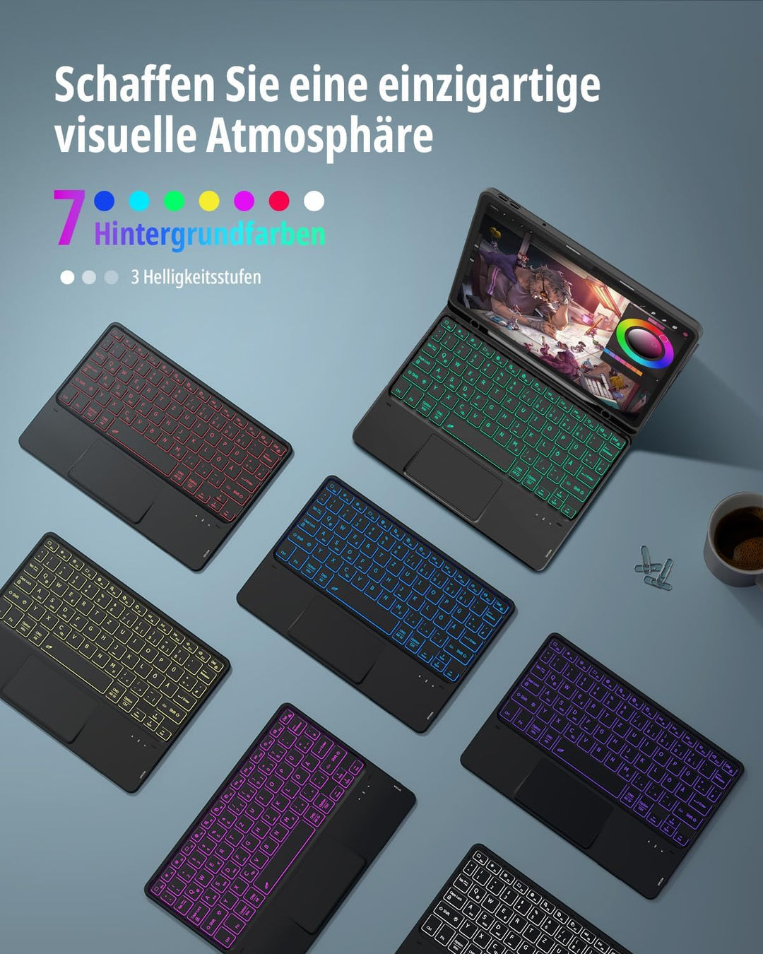 CACOE Tastatur Hülle für Lenovo Idea Tab 2025 11 Zoll (TB-336ZU TB-336FU) mit Touchpad, 7-Farbige Hi