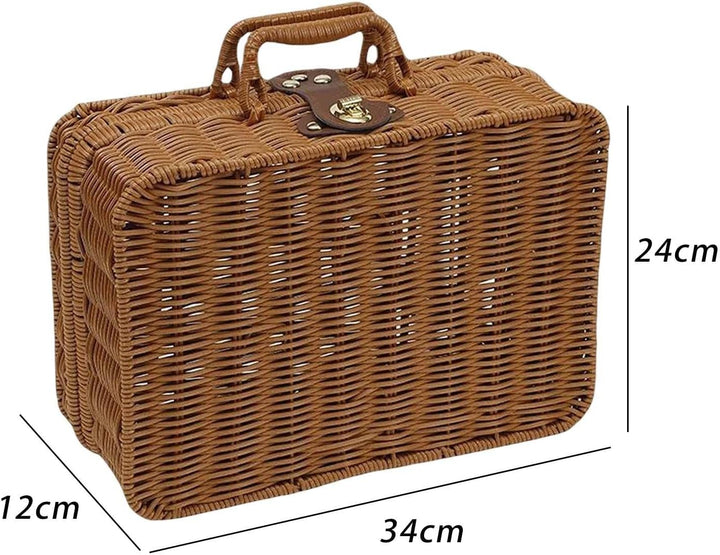 Weidenkoffer, Rattan-Koffer, gewebter Make-up-Organizer, Picknick-Behälter, Retro-Koffer-Box (XL), X