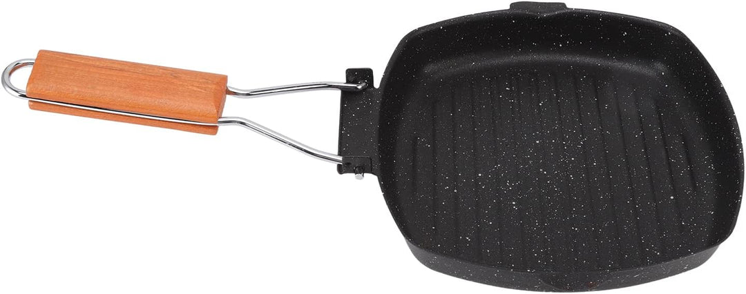 Grillpfanne aus Stahl, Antihaft-Grillpfanne, Bratpfanne für den Aussenbereich, klappbarer Buchengrif