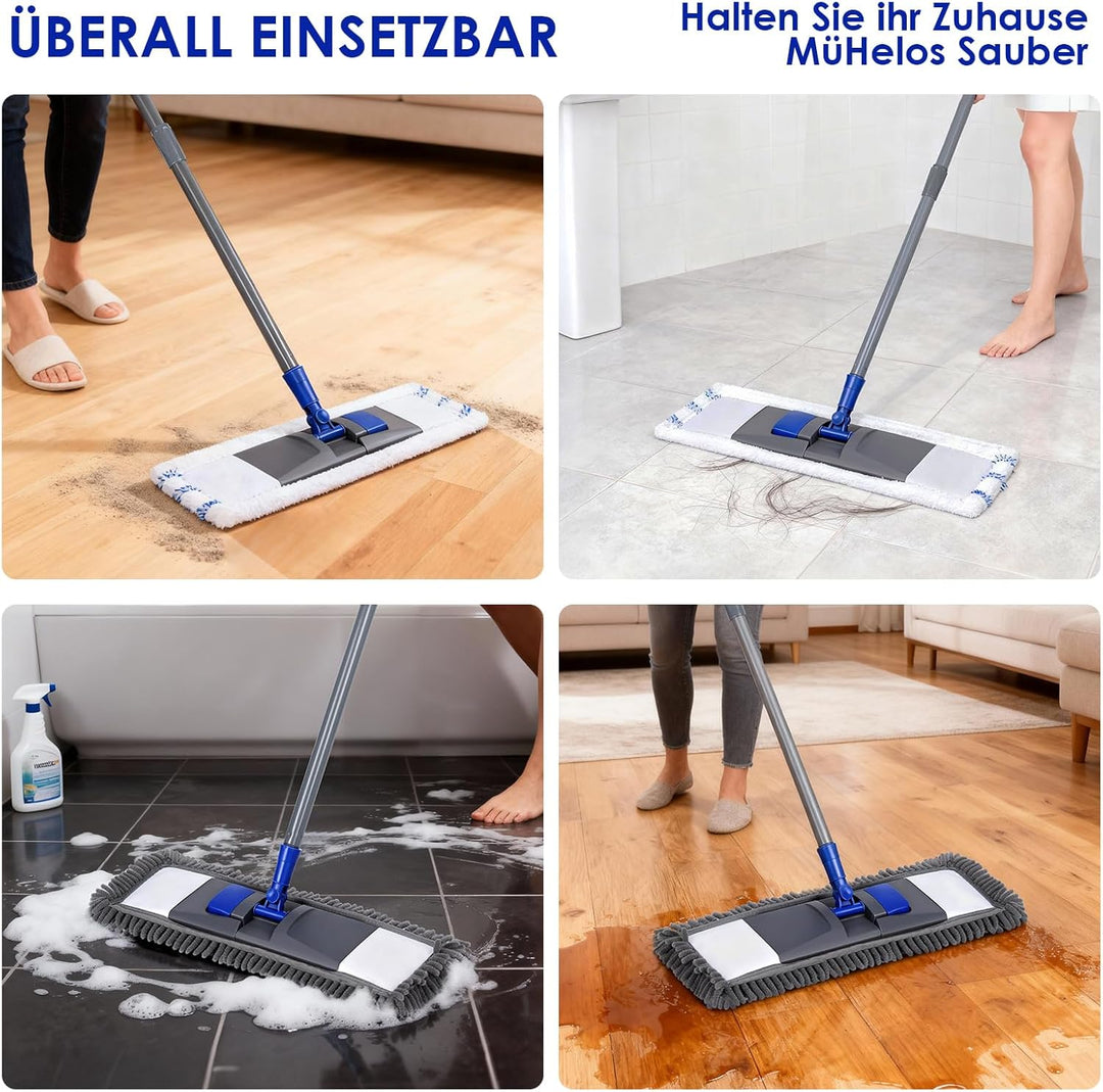Masthome Flach Bodenwischer Set,128 cm Chenille Flach Wischmopp mit 4 Wischpads,Wischer Set für Schn