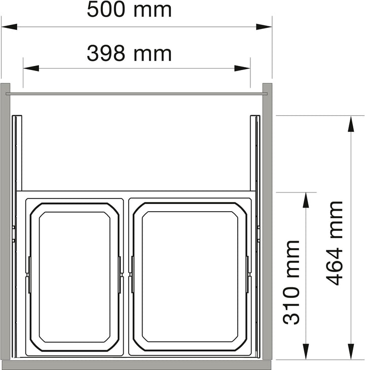 Vauth Sagel Envi Space S Einbau Abfallsammler KB 500mm, Mülleimer 2 Fächer Abfalltrennsystem mit Fro