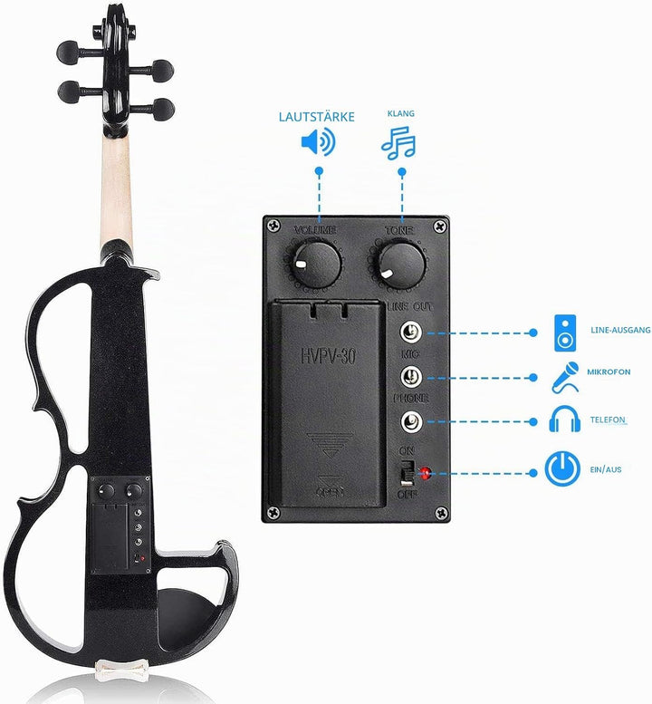 Vangoa Elektrische Violine Geige aus massivem Holz, 4/4, mit Ebenholzbeschlägen, Tragetasche, Audiok