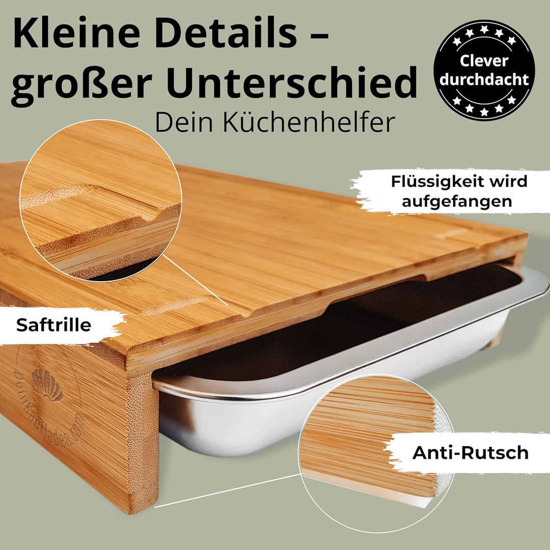 Premium Schneidebrett Holz – Holz Schneidebrett mit Auffangschalen und Deckeln | praktisches Küchenz